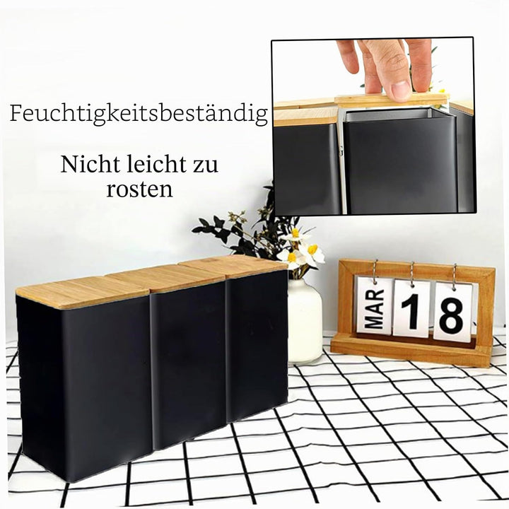 Küchenkanister, 3PCS Schwarze Kanister Tee Kaffee Zucker Sets Feuchtigkeitsdichtes Tee Kaffee und Zu