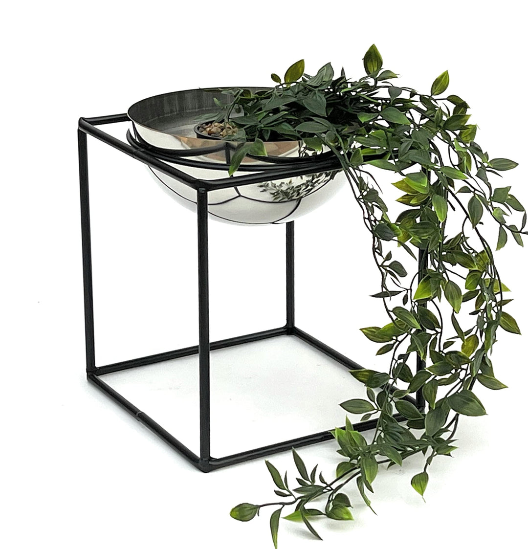 DanDiBo Blumenhocker Metall mit Topf Schwarz Silber 20-35 cm Blumenständer 96256 Blumensäule Modern