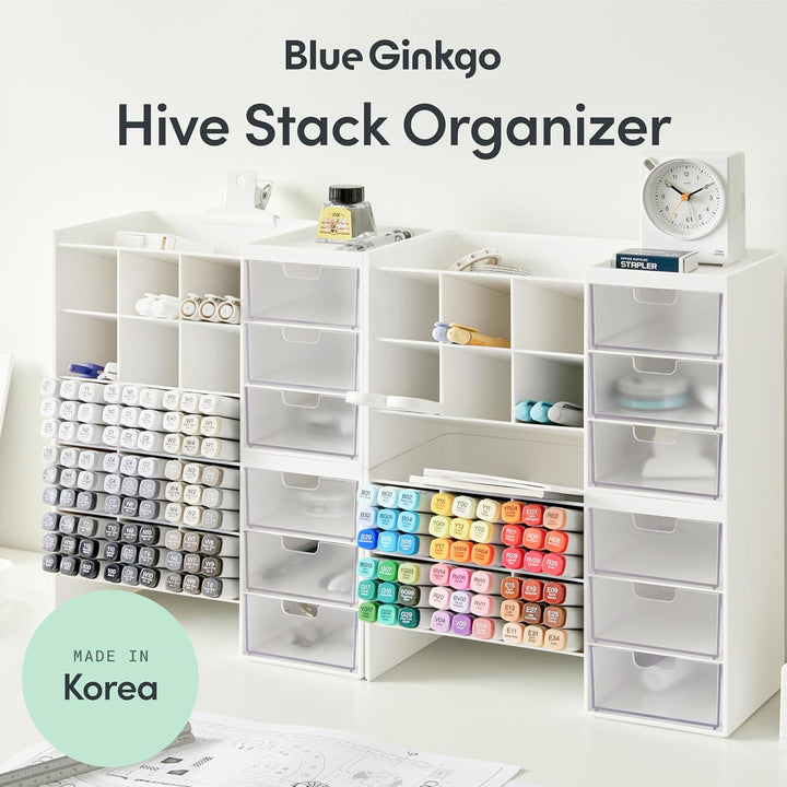 BLUE GINKGO Hive Stack Desk Organizer – Stapelbarer Stiftehalter, Schreibtischorganizer mit Schublad