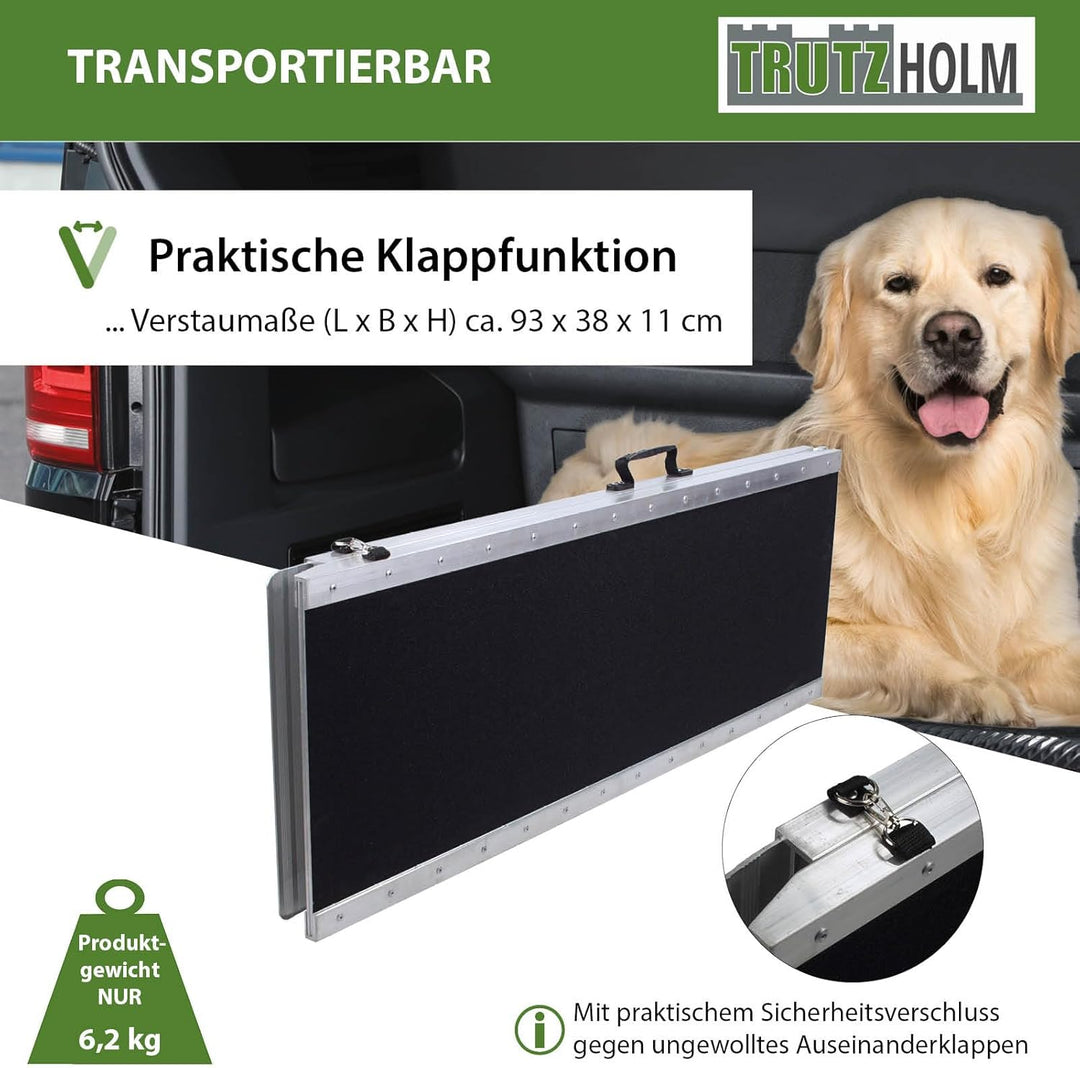 TRUTZHOLM Hunderampe klappbar 183 cm Traglast 180 kg Alu grau schwarz beschichtet Tierrampe Tasche
