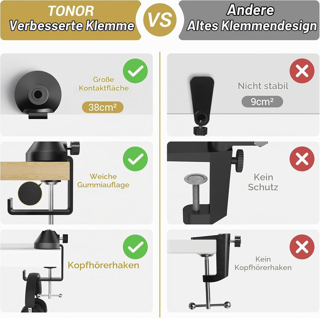 TONOR Mikrofonarm hoher Kompatibilität, Boom Arm, Mikrofon Ständer, einstellbarer Microphone Stand m