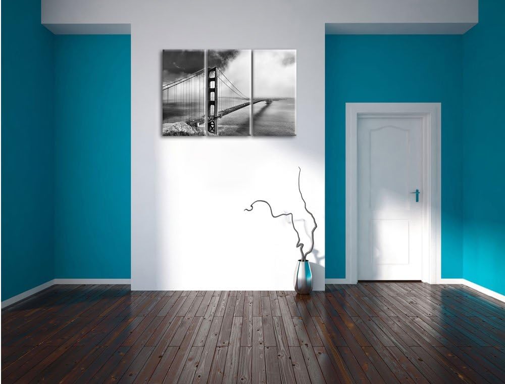 Pixxprint Golden Gate Bridge San Francisco / 3-Teilig/Gesamtmass 120cm Leinwandbild bespannt auf Hol
