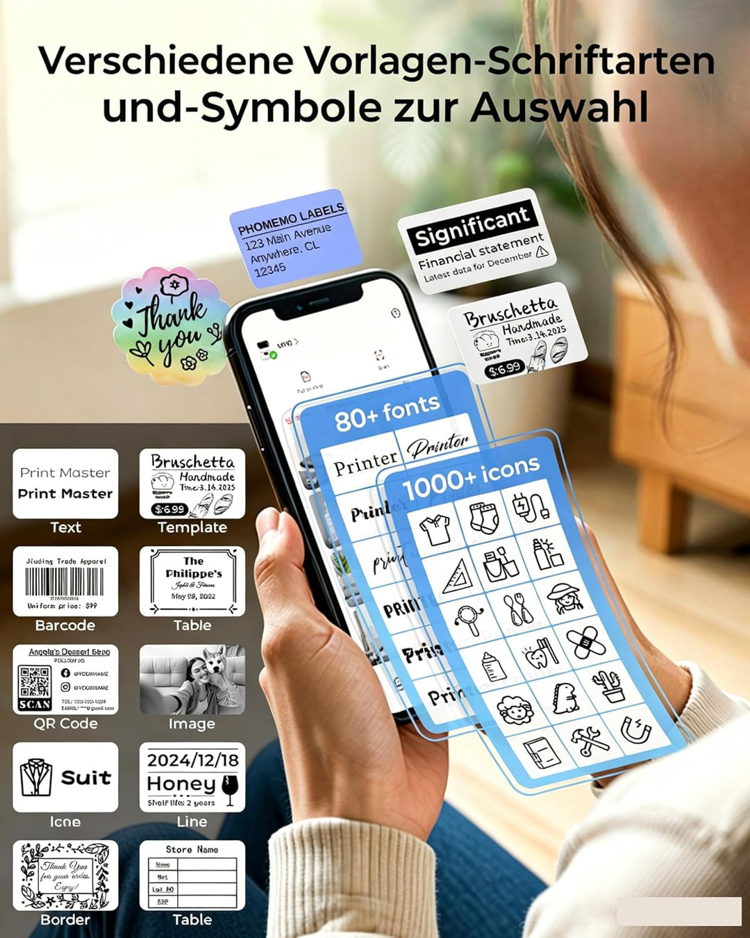 Phomemo M110 Etikettendrucker Selbstklebend mit 3 Etikettenrollen - Etikettiergerät Bluetooth Thermo