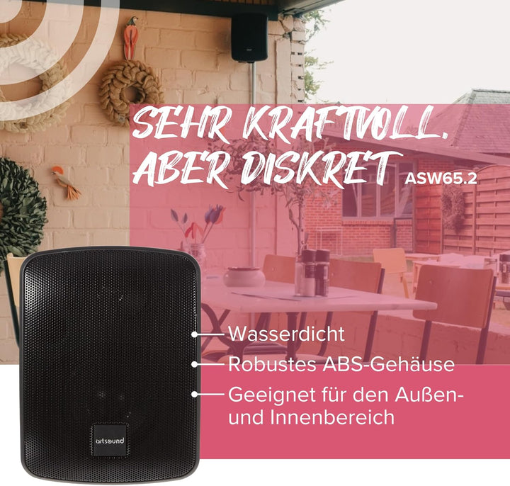 Artsound ASW65.2, 2er-Set wasserdichte Lautsprecher, 2-Wege-HiFi-Lautsprecher, 20-140 Watt, mit Wand
