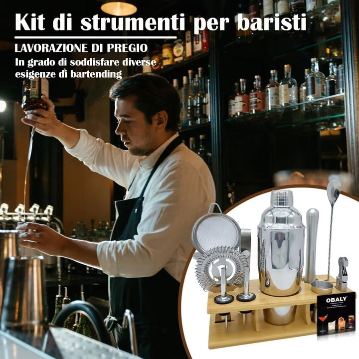 OBALY Bartender Kit 11-Piece Cocktail Shaker-Muddler for Cocktails 25oz Boston Shaker-Bar Accessorie