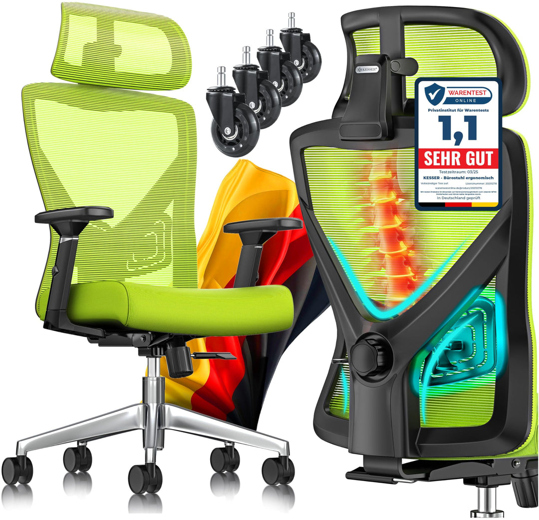 KESSER® Bürostuhl Ergonomisch mit verstellbaren Armlehnen | Drehstuhl mit Lendenwirbelstütze Rückens