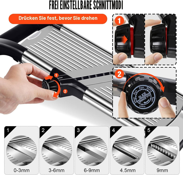 Masthome Gemüsehobel Mandoline, Multifunktion Gemüseschneider Edelstahl mit Schnittfesten Handschuhe
