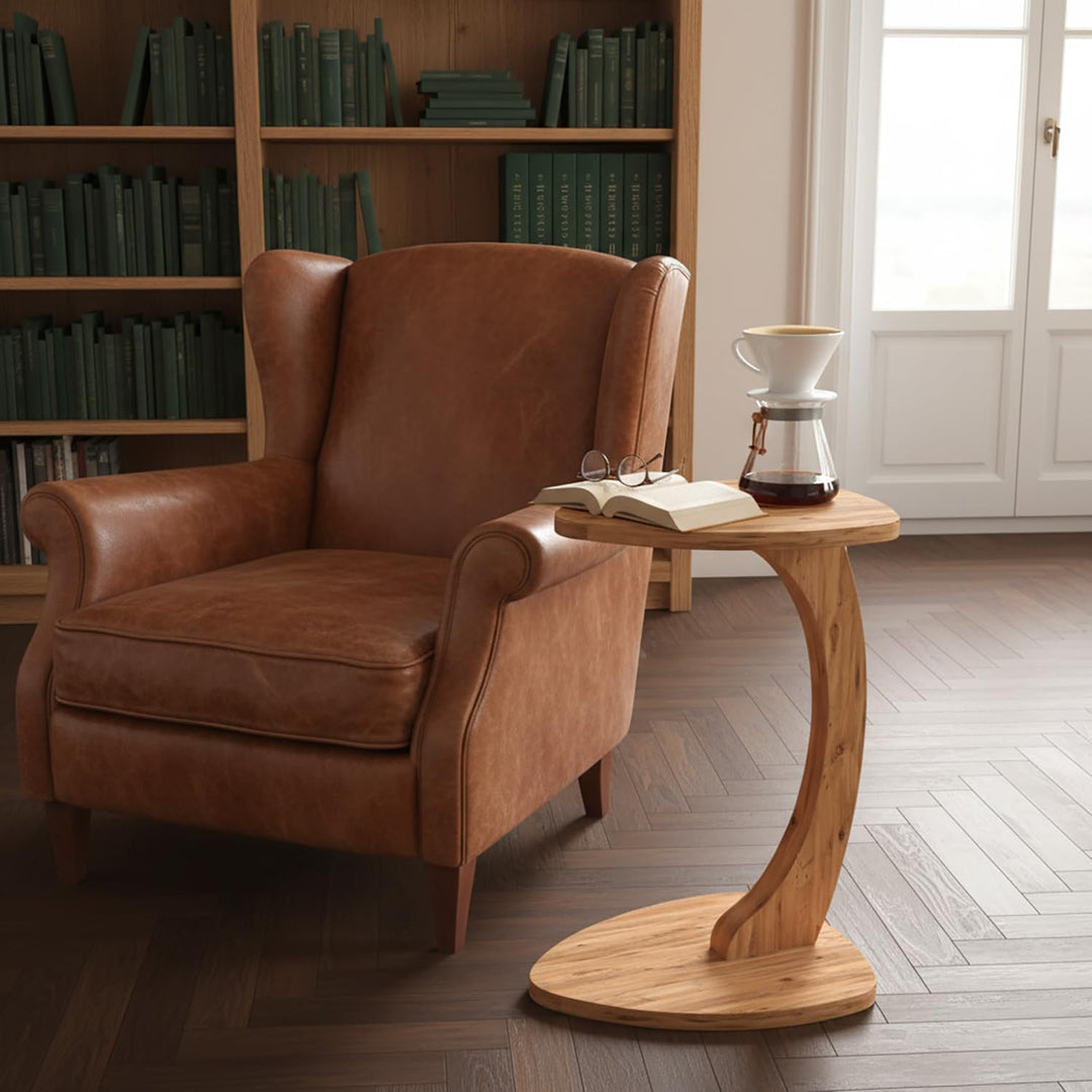 Beistelltisch C-Form Reuleaux-Dreieck, Oak, Sofatisch mit Rollen, Couchtisch, Laptoptisch Couch, 56