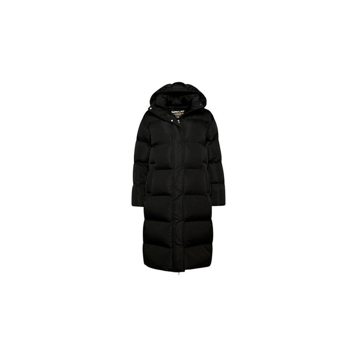 Superdry Damen Longline Hooded Puffer Coat Jacke, Schwarz