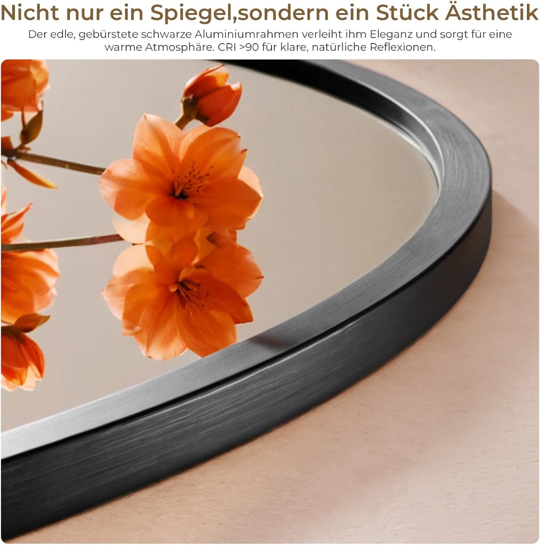 S'AFIELINA Badspiegel mit Beleuchtung Rund 60cm, Dimmbar Bad Spiegel mit Licht und Beschlagfrei-Funk