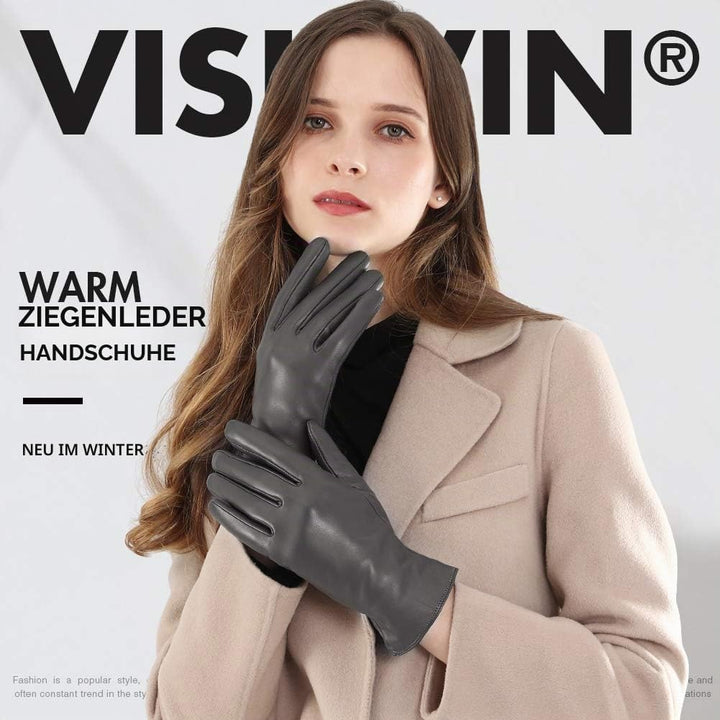 vislivin Vollhand Touchscreen-Handschuhe für Damen Leder Handschuhe Warmer Winter SMS Autofahren Han