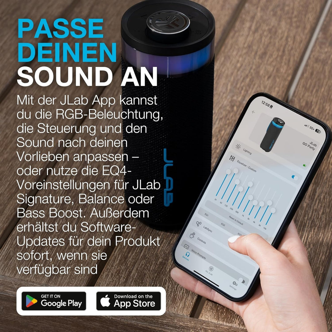 JLab Go Party Tragbarer Bluetooth Lautsprecher 16H+ Akku, Schwarz | 10W Drahtloser Outdoor Reise-Lau