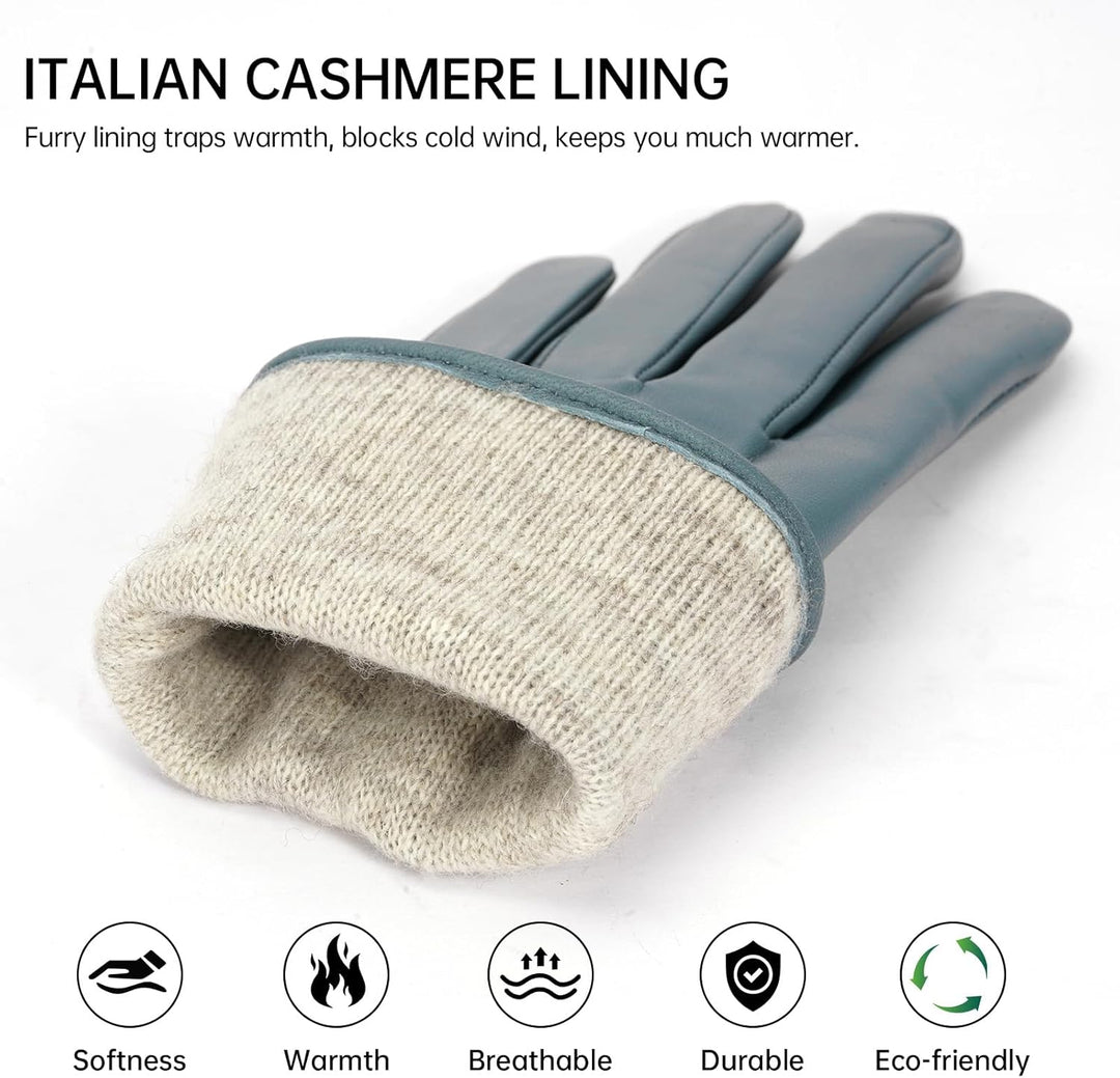 BISON DENIM leder handschuhe damen-Kaschmirverkleidung, Touchscreen und Winterhandschuhe Blau XXL, B