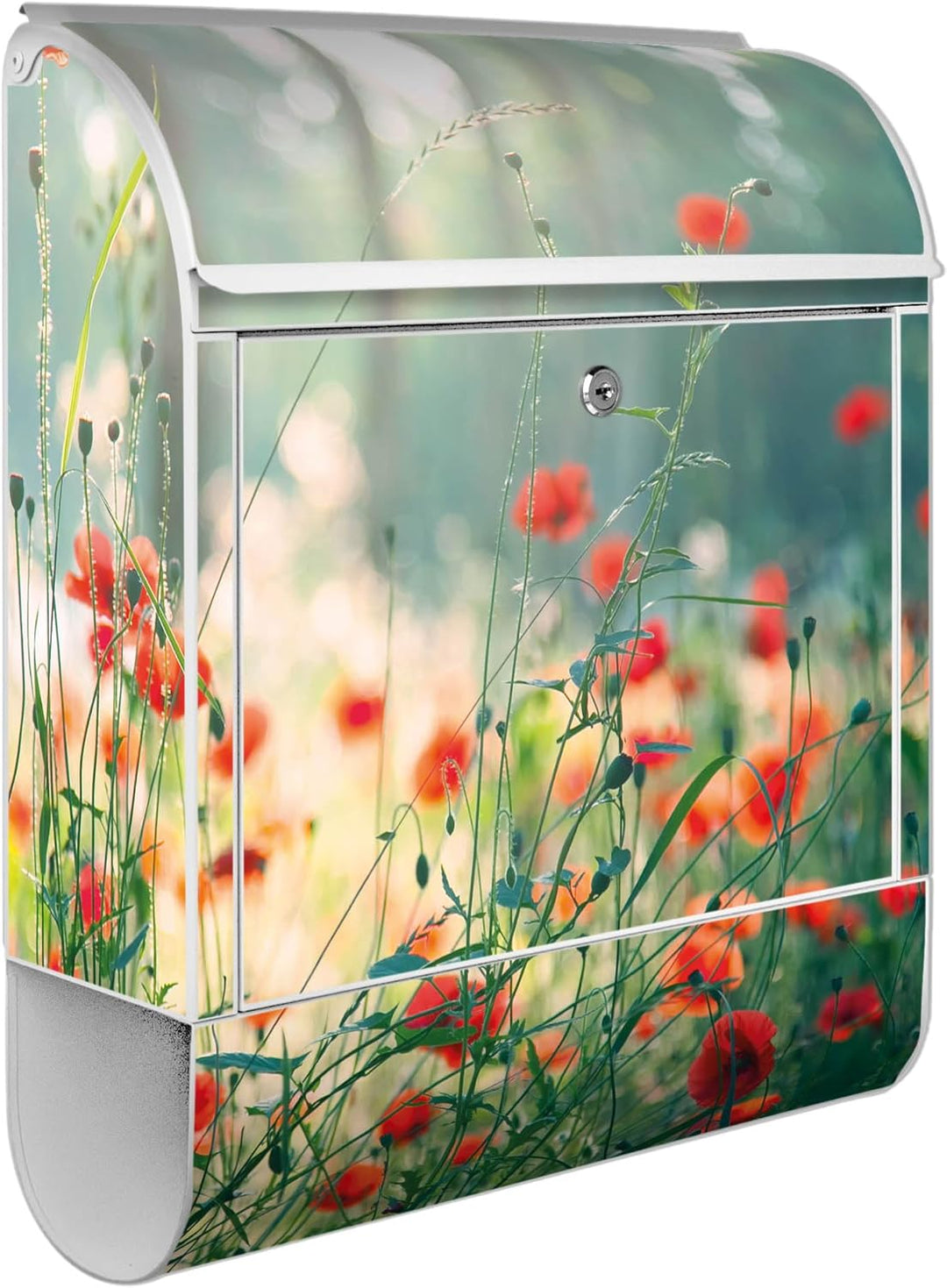 banjado® Design Briefkasten mit Motiv Waldmohn 39x47x14cm &amp; 2 Schlüssel - Briefkasten Stahl weiss mi