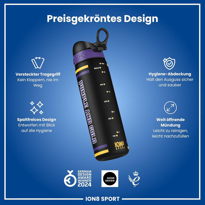 ion8 NBA Los Angeles Lakers Trinkflasche, 500 ml, Auslaufsicher, Einhandöffnung, Sichere Verriegelun