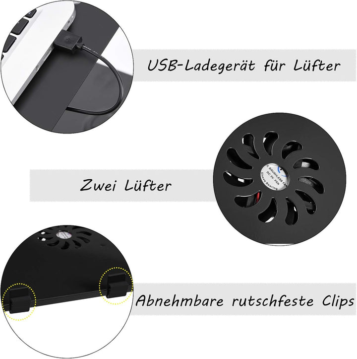 Verstellbarer Laptopständer Faltbarer Laptop-Schreibtisch PC-Computertisch mit 2 Lüftern und Mausabl
