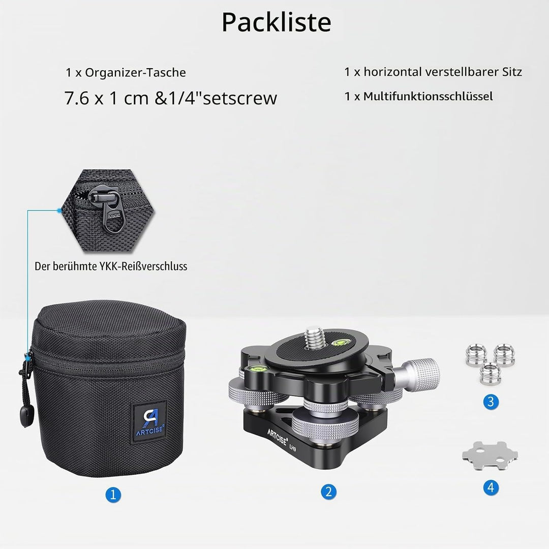 Dreibein-Nivellier-Basis ∅85 mm, Kamera-Nivelliermaschine, Aluminium, verstellbare Statikopfplatte -