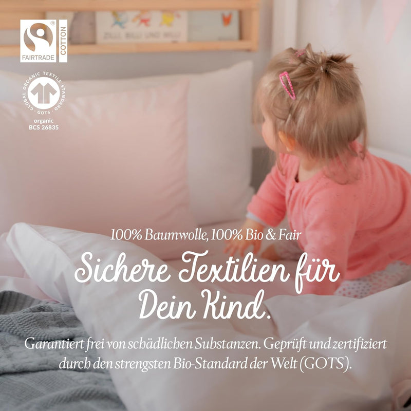 bo&button® Kinder Baby Spannbettlaken, Mako Satin, 100% GOTS Bio Baumwolle, 120 g/m2, Fairtrade, sup