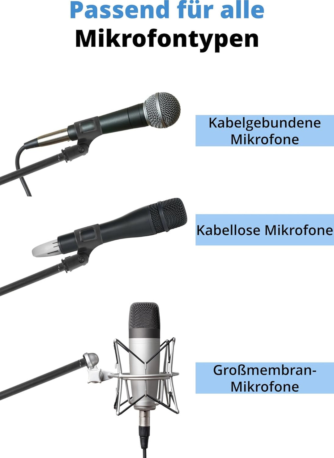 McGrey MBS-01 Mikrofonständer mit Galgen und Mikrofonklemme (Schwenkarm, höhenverstellbar bis ca. 15