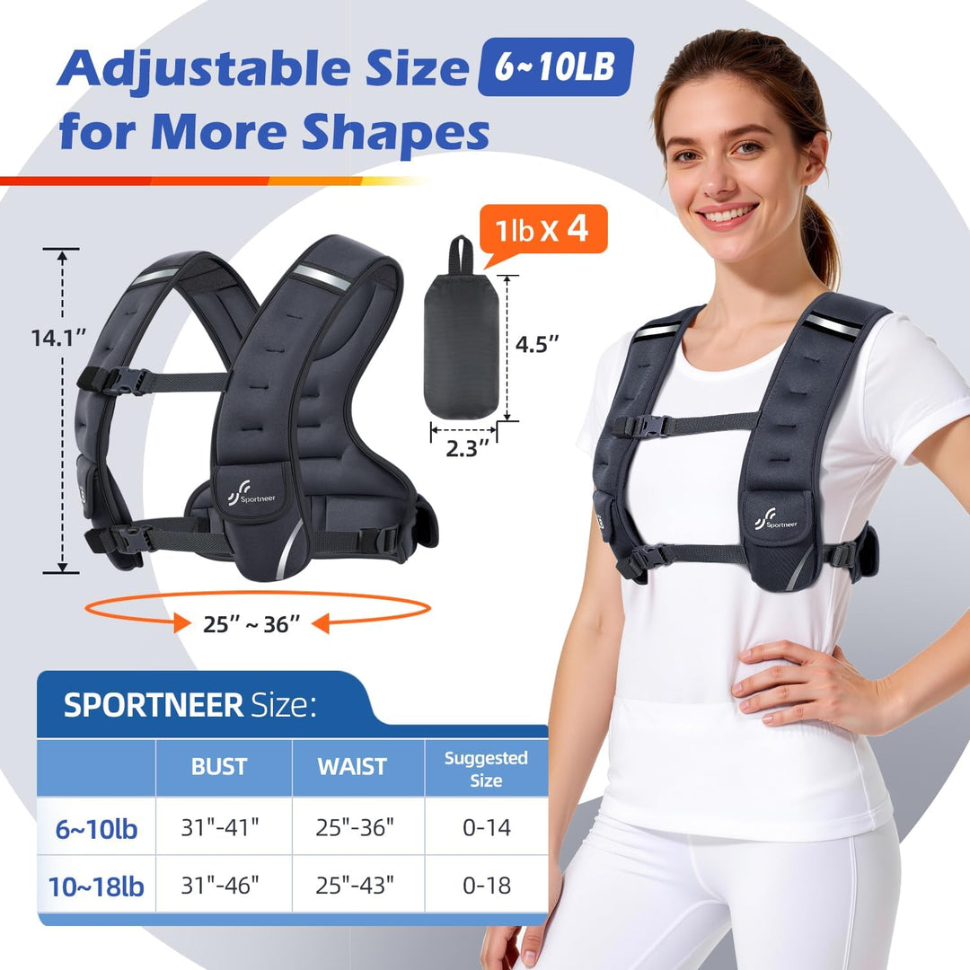 Sportneer Verstellbare Gewichtsweste für Damen Laufweste 4.54kg/8,16kg 2,7-4,5 kg Schwarz, 2,7-4,5 k