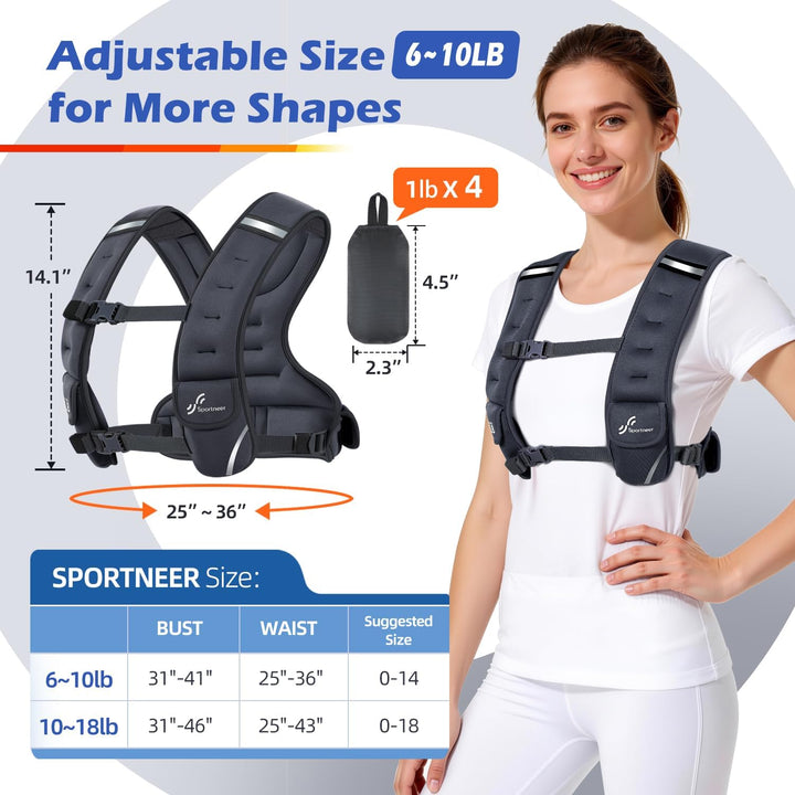 Sportneer Verstellbare Gewichtsweste für Damen Laufweste 4.54kg/8,16kg 2,7-4,5 kg Schwarz, 2,7-4,5 k