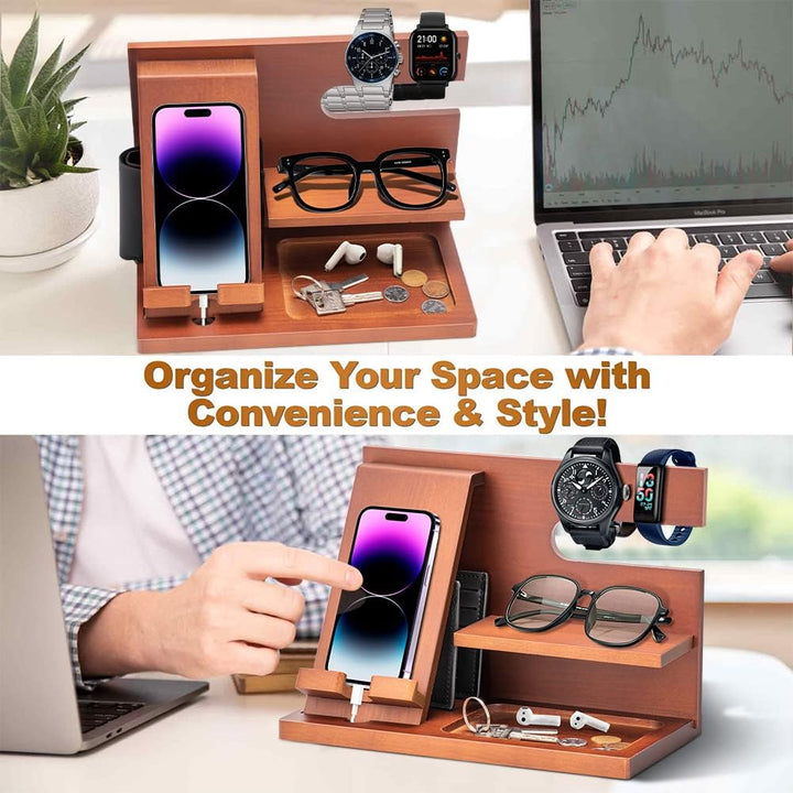 Geschenke für Männer Holz Telefon Dockingstation Männer Nachttisch Organizer Weihnachten Männer Gesc