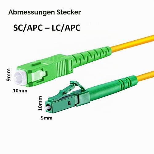 CONBIC® LWL Glasfaser-Kabel – 20m OS2 gelb, SC/APC auf LC/APC 8° Stecker, Simplex 9/125 Patchkabel –