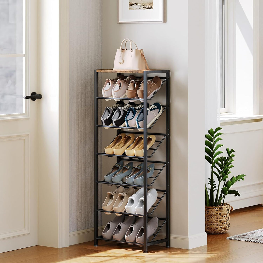 HOOBRO Schuhregal mit 7 Ablagen, Schuhablage, Schuh-Organizer, Industriestil Schuhständer, Schuhschr