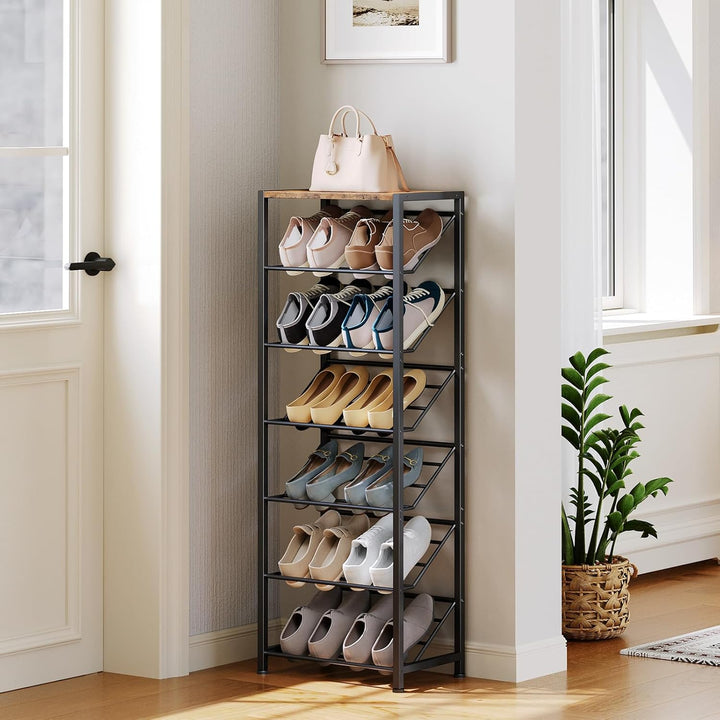 HOOBRO Schuhregal mit 7 Ablagen, Schuhablage, Schuh-Organizer, Industriestil Schuhständer, Schuhschr