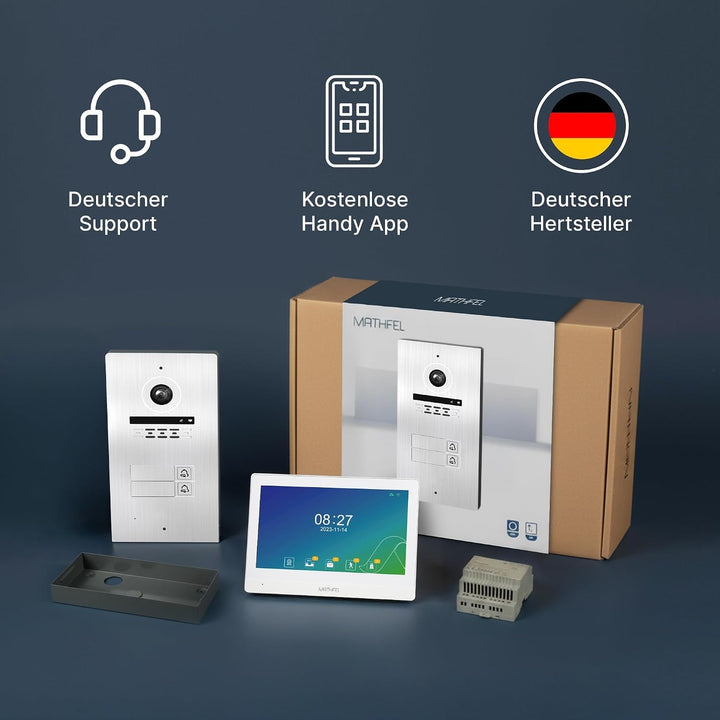 MATHFEL 2 Familienhaus 2 Draht Bus WLAN Video-Türsprechanlage, 2X 10 Zoll Touchscreen Monitore mit F