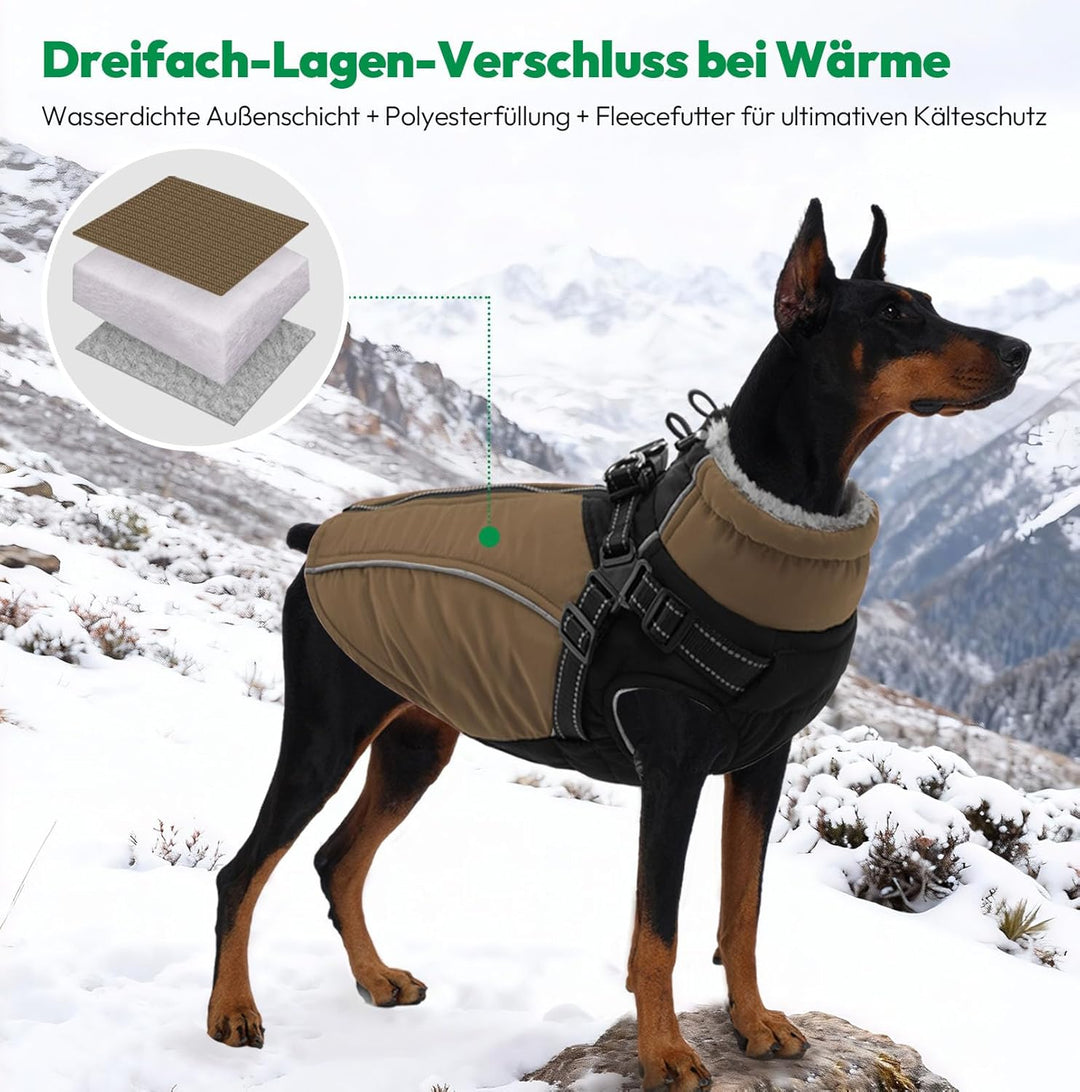 Hundemantel mit Geschirr Wasserdicht,Wintermantel für Hunde mit Fleecefutter, reflektierende Element
