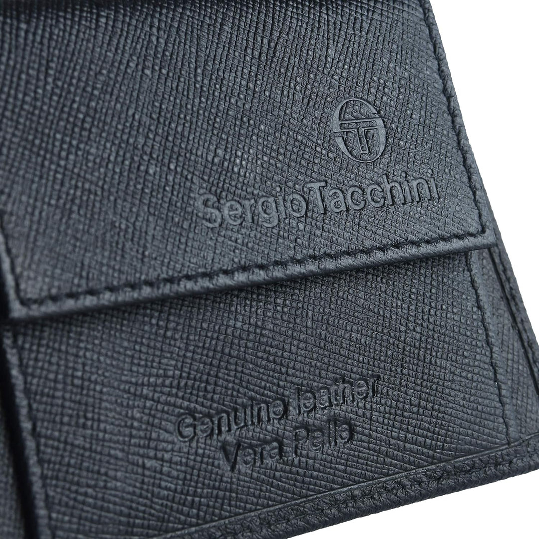Sergio Tacchini - Herren Geldbörse aus echtem Leder, schwarz, dünn, mit Kartenhalter, Geschenkbox, S