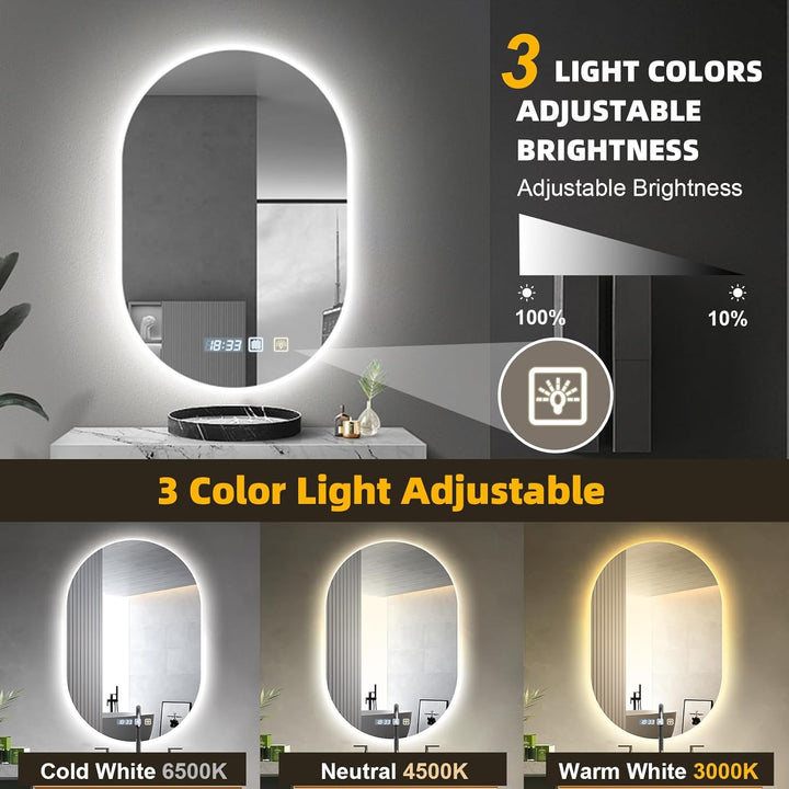 Oval LED Badezimmerspiegel,Spiegel mit Beleuchtung Bad 50x75cm, Badspiegel mit Beleuchtung mit Touch