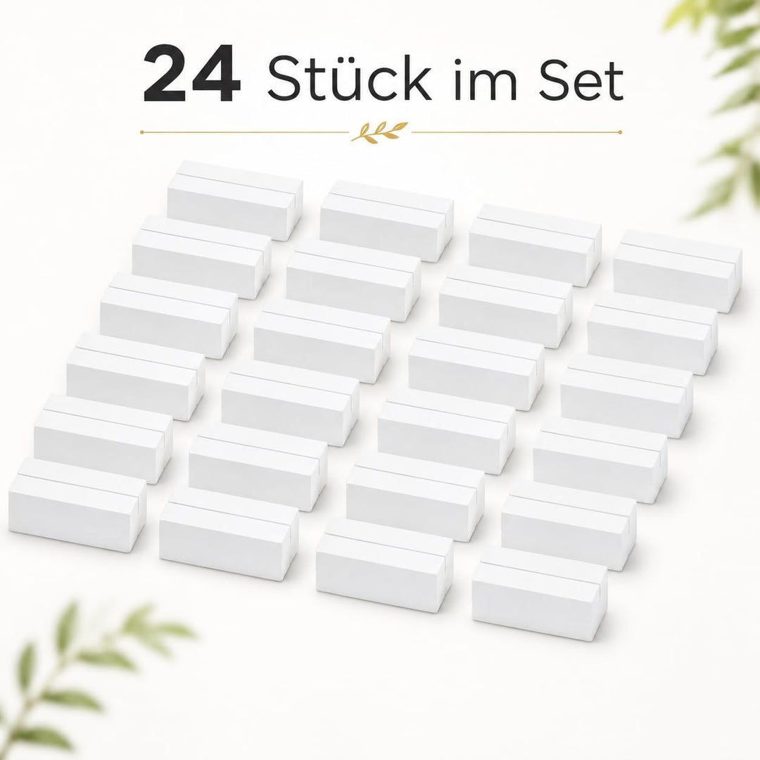MIJOMA 24 Stück Set Kartenhalter Tischkartenhalter Menükartenhalter aus Holz weiss - ideal für die H