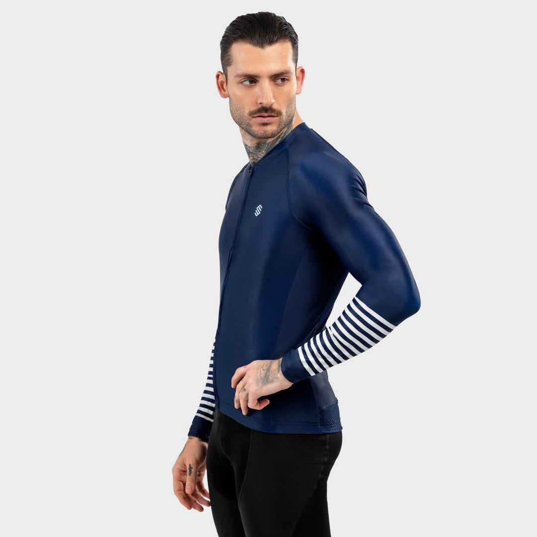 SIROKO M2 Radtrikot Herren Langarm Slim Fit Aerodynamische Fahrradbekleidung L Marineblau/Weiss, L M