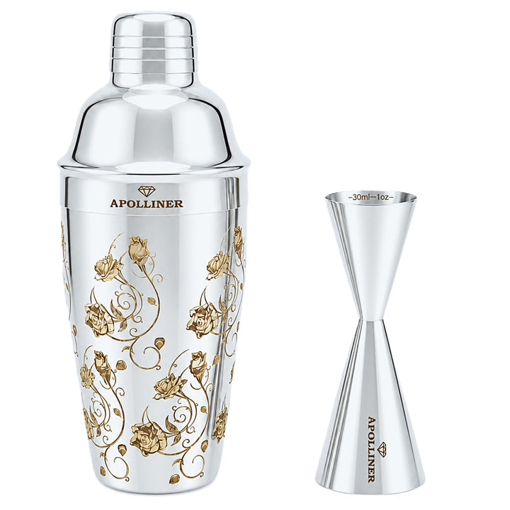 APOLLINER, Cocktail-Shaker, Shaker-Set mit professionellem Jigger, 4-teilig aus Edelstahl, leicht zu