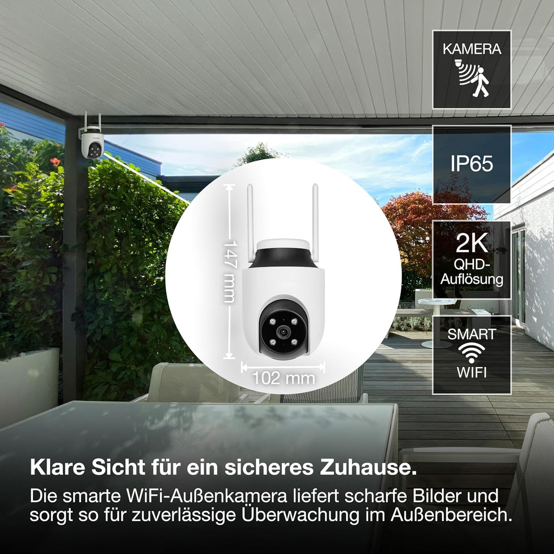 Osram SMART+ WiFi Aussenkamera 360° 4MP 2K IP65, Schwenk-Neige, Nachtsicht 10m, Alexa kompatibel, Ou