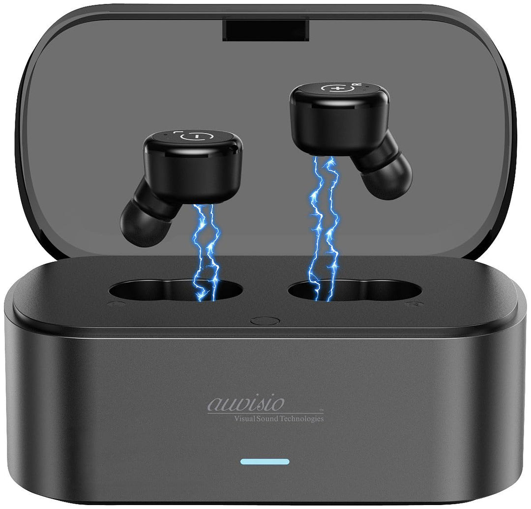 auvisio in Ear Ohrhörer: TV-Funk-Ohrhörer mit Transmitter-Ladebox, 2,4GHz, TOSLINK, AUX, Bypass (in-
