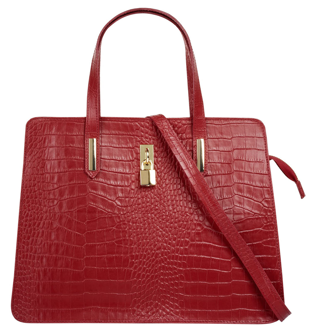 Handtasche Echt Leder Damen Made in Italy, Smartphonefach, Kroko-Design, elegante Umhängetasche, Dam