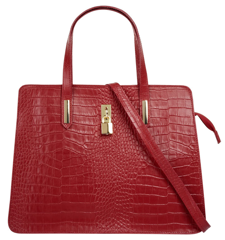 Handtasche Echt Leder Damen Made in Italy, Smartphonefach, Kroko-Design, elegante Umhängetasche, Dam