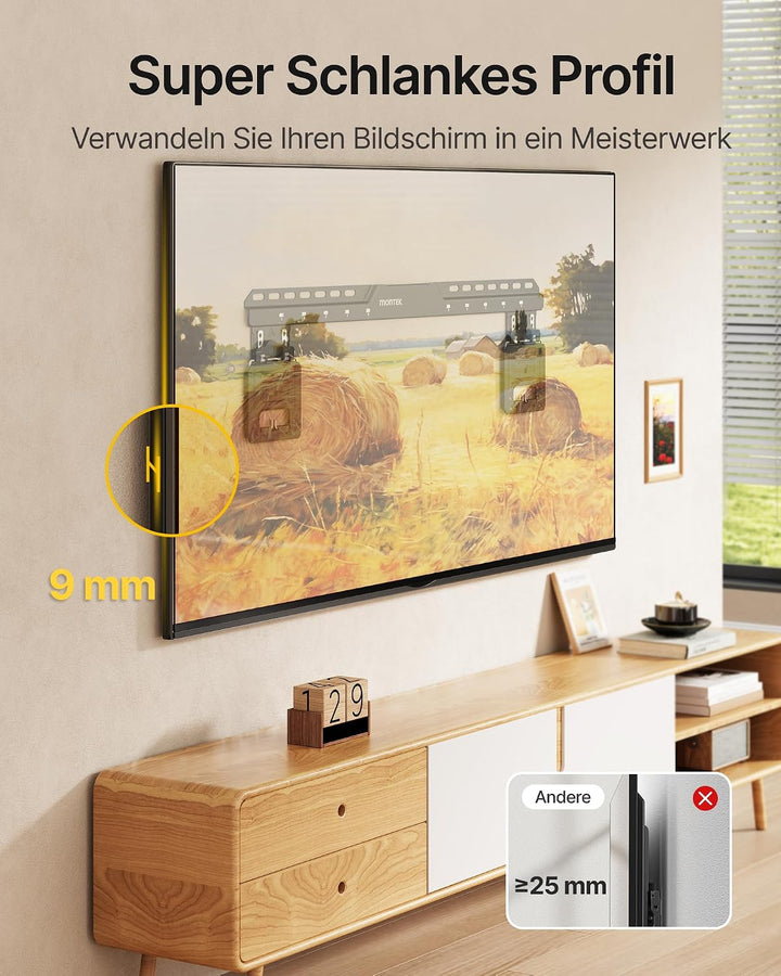 monTEK Ultra Slim TV Wandhalterung 37-86 Zoll bis 75kg, Max VESA 600x600mm