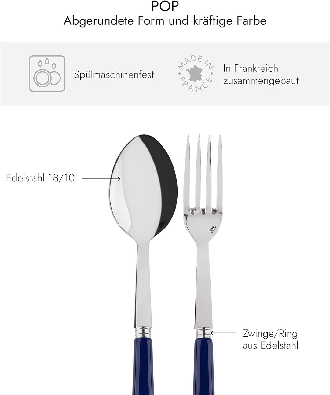 SABRE PARIS - Servierbesteck, 2-teilig - Pop - Grosse Gabel & Servierlöffel - Edelstahl & Acryl - Sp