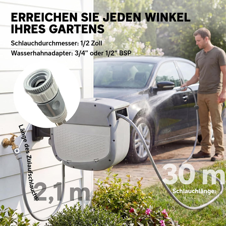 Outsunny Schlauchtrommel mit Gartenschlauch 30 m, 180° schwenkbar Schlauchbox mit automatische Aufro