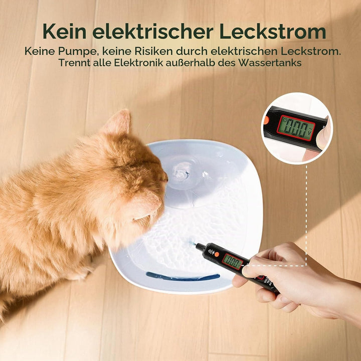 Cheerble E1 Lite Katzenbrunnen, Ohne Pumpe &amp; 23dB Extrem Leise, 2L Trinkbrunnen für Katze Hund mit M