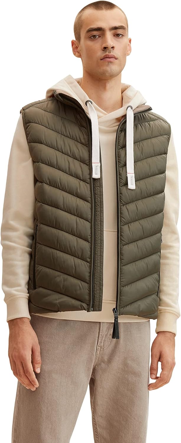 TOM TAILOR Herren Lightweight Steppweste S 10415 - Dusty Olive Green, S 10415 - Dusty Olive Green