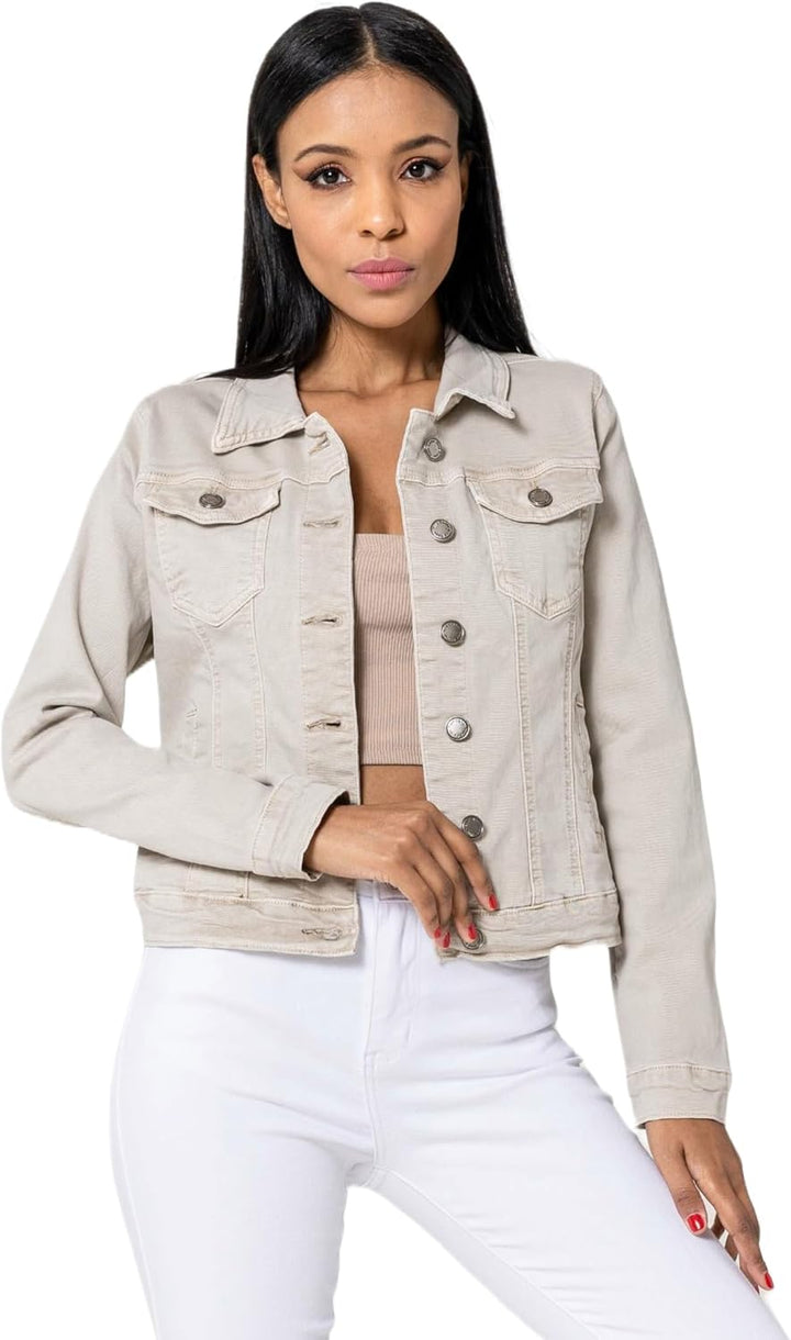 Nina Carter J212 Damen Slim-Fit Jeansjacke – Farbige Übergangsjacke mit Kent-Kragen und Taschen – Fr