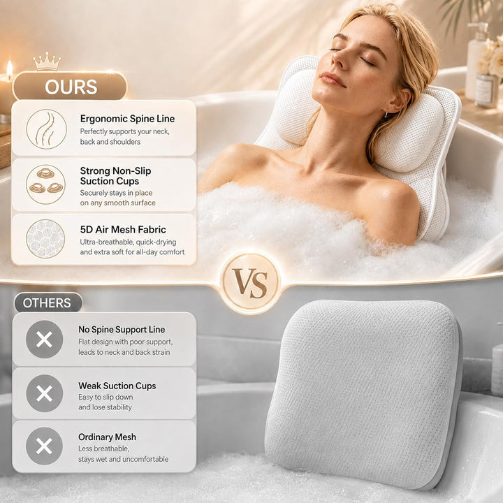 Badewannenkissen &amp; Poolkissen mit 5D Air Mesh - Ergonomisches Badewannenkissen Nacken &amp; Rücken mit 7