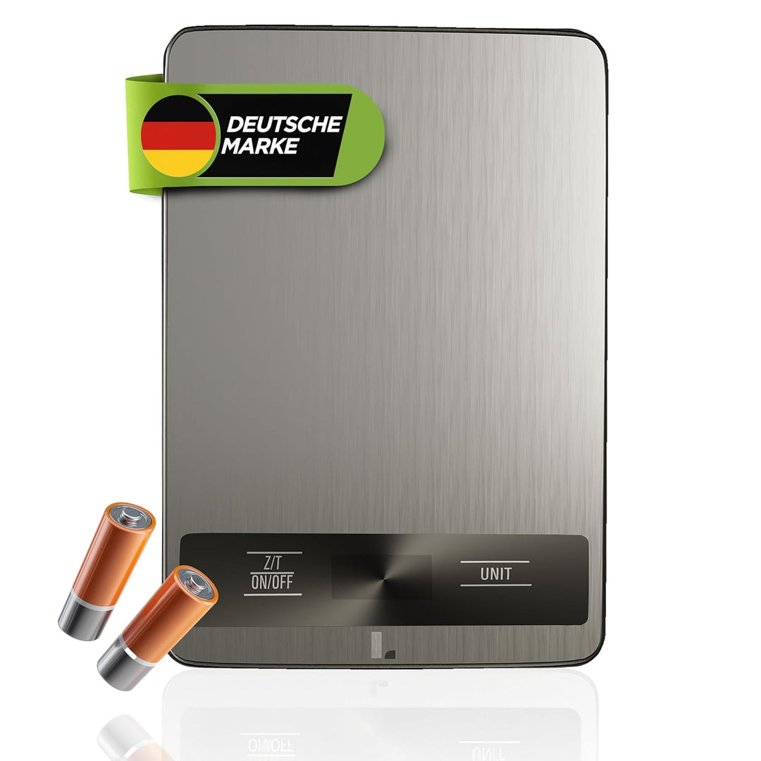 LUNARIA Digitale Küchenwaage 15 kg [PREMIUM] – hochpräzise Lebensmittelwaage aus Edelstahl/Kunststof