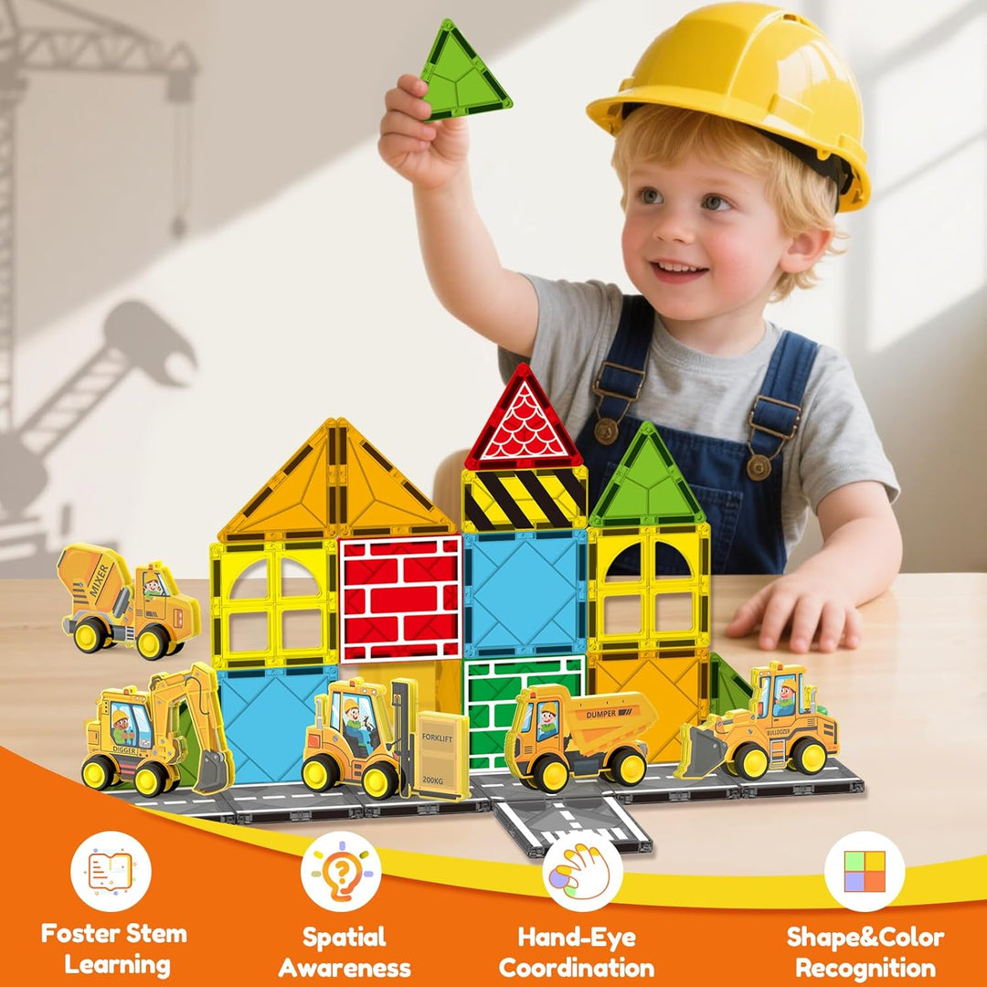 Oriate Stadt Magnet Magnetische Bausteine Spielzeug Set，Rollende Cars Kompatibel Mit Magnetbausteine