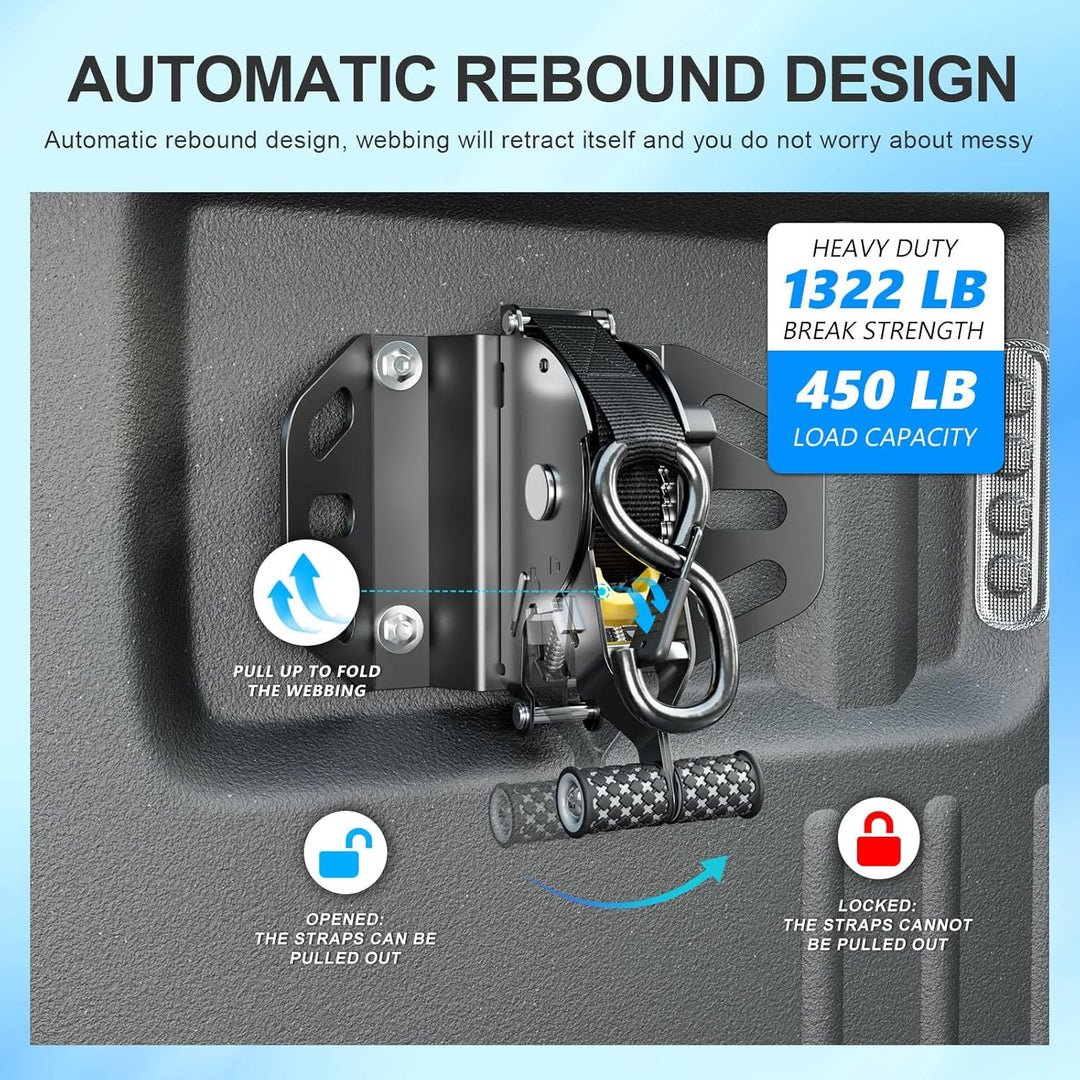 Einziehbare Ratschengurte kompatibel mit Ford F150 2015–2024, einziehbare Spanngurte, Ersatz für For